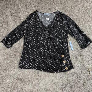 Cure Womens Top 3XL Black White Polka Dot V Neck Ruched Coquette Retro Classic‎